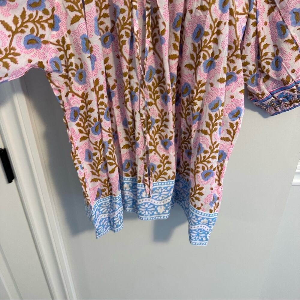 NWT Tuckernuck SZ Blockprints Pink Blue Floral Cotton Oversized Blouse Small - Picture 6 of 14